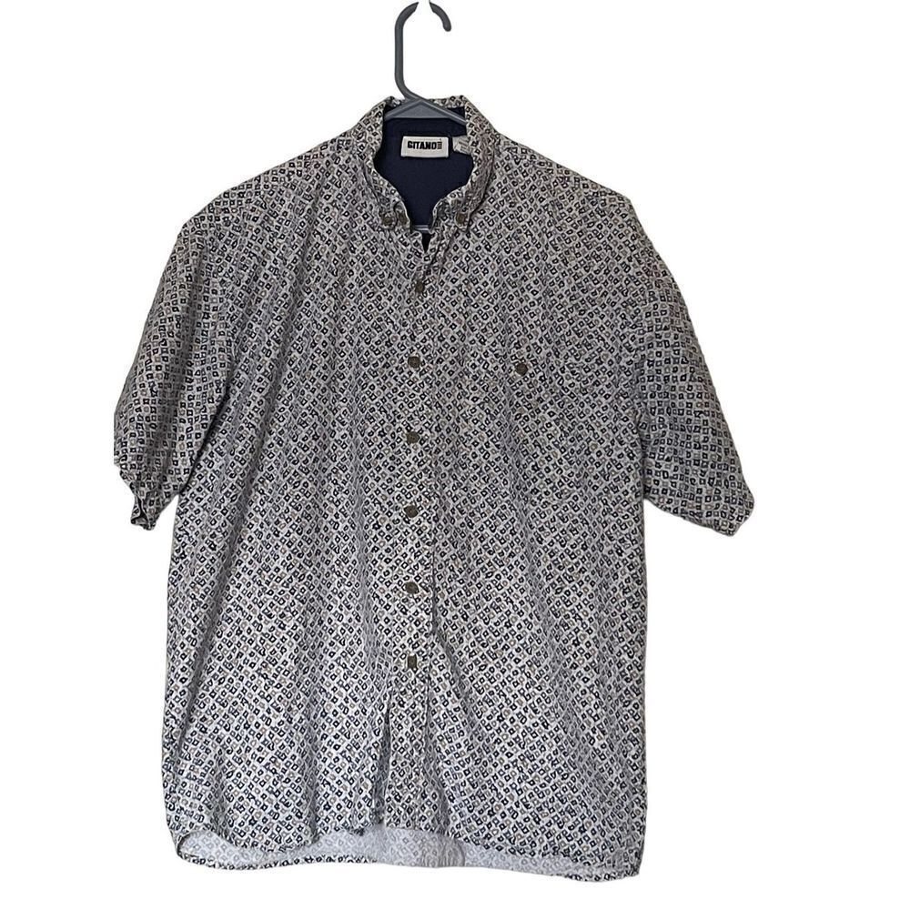 Gitano Mens Multi Color Collared Short Sleeve Graphic Buttons Down Shirt Size L